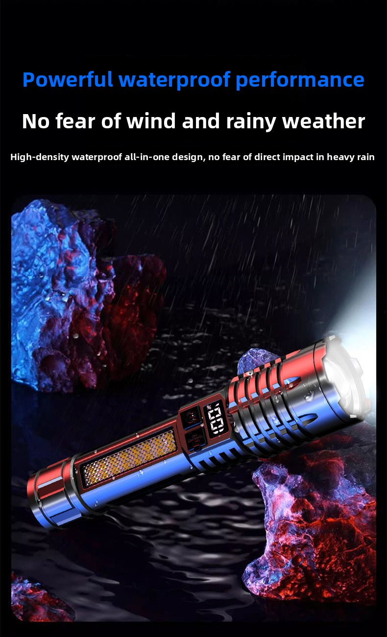 Powerful Rechargeable Flashlight with Work Light & Red-Blue Strobe ...
