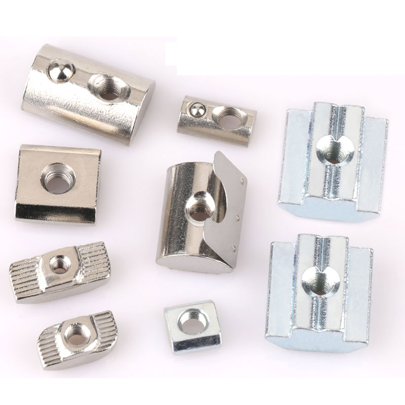 5-Pack T-Slot Hammer Head T-Nuts – M2, Carbon Steel, Nickel-Plated, For 15/20/30/40/45 Series Aluminum Extrusions