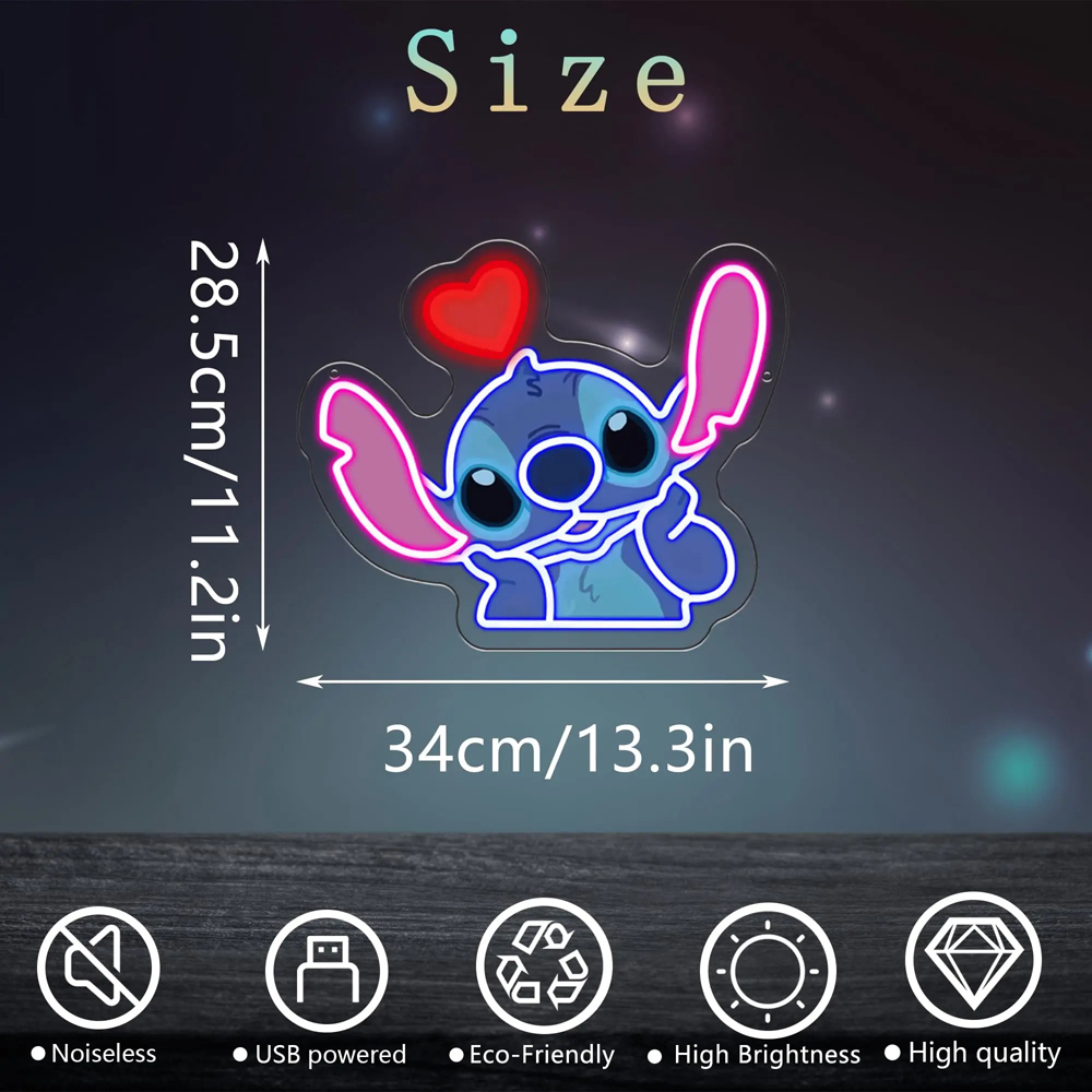 Stitch Neon Signs for Wall Decor Printed Cartoon Led Neon Light Sign