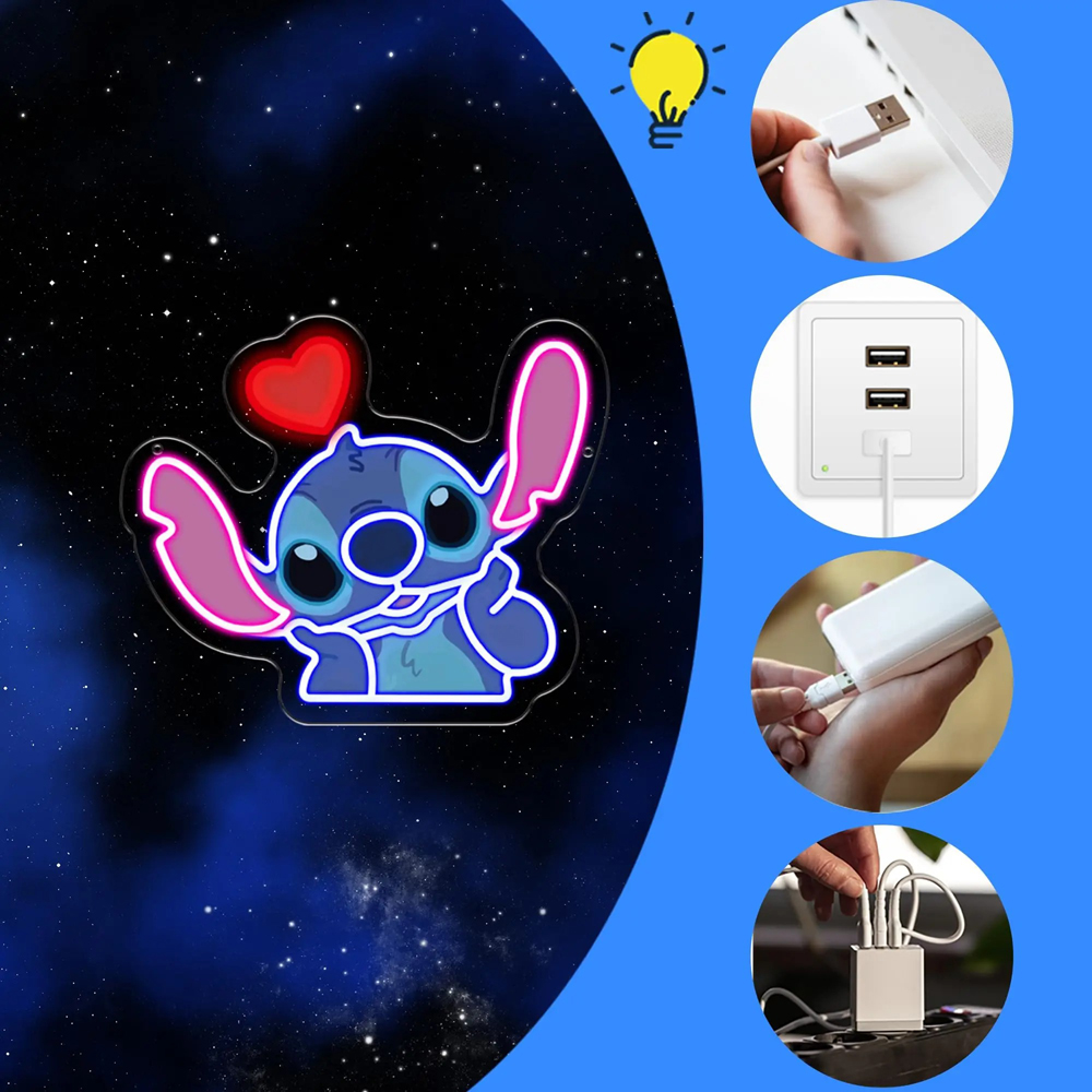 Stitch Neon Signs for Wall Decor Printed Cartoon Led Neon Light Sign