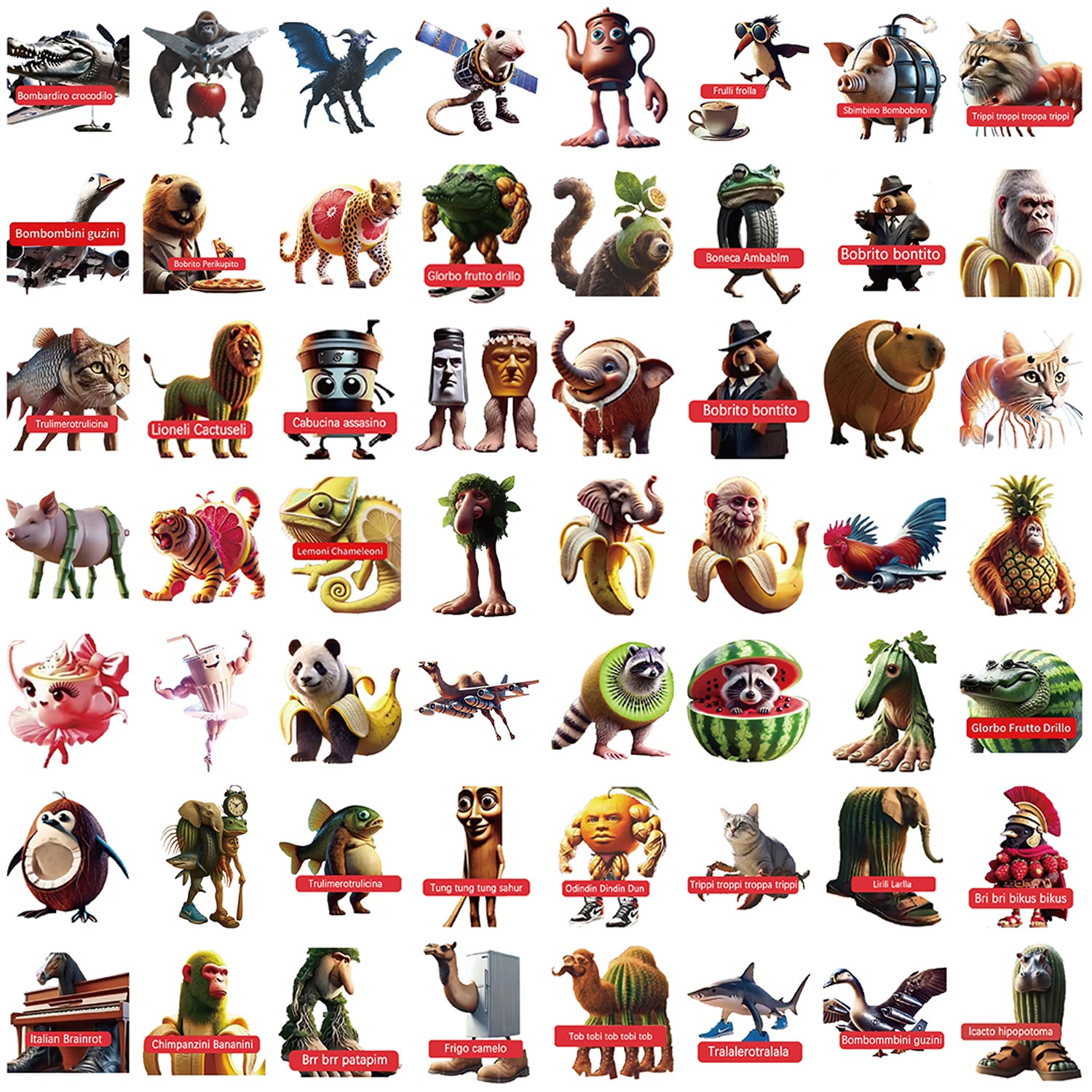60PCS Hot Italian Brainrot Stickers Vinyl Waterproof For Laptop IPAD ...