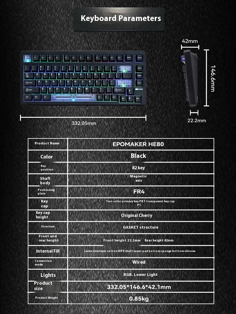 EPOMAKER HE80 Wired Magnetic Keyboard Hot swappable RGB 8K GASKET ...