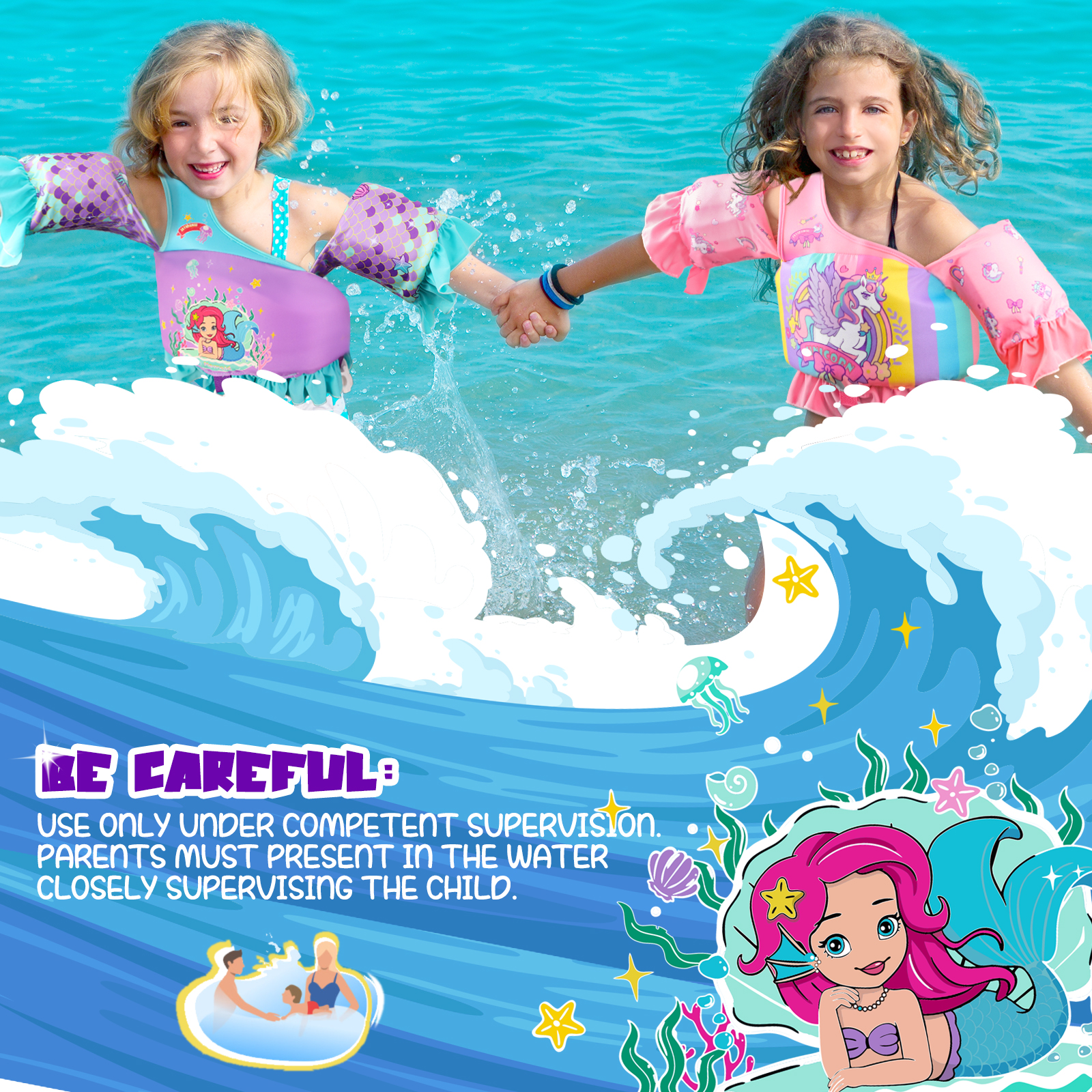 Kids Swimming Life Vest Jacket Inflatable Swimsuit Floatable Swim Pool ...