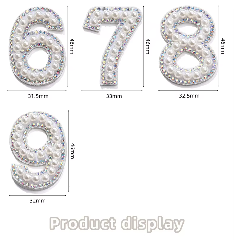Hot Sell ABS Pearl 0-9 Numbers Patch Iron On Rhinestone Patch for ...