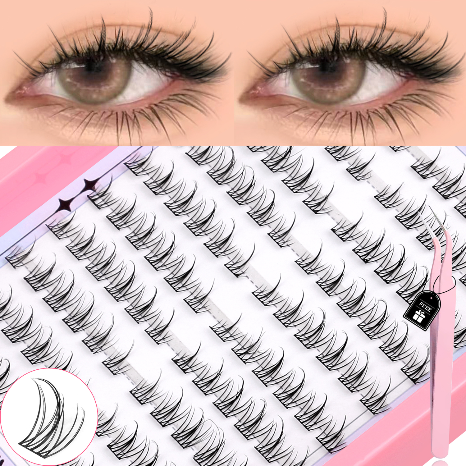 100 Clusters Sunflowers Upper False Eyelash - Natural Black, Segmented ...
