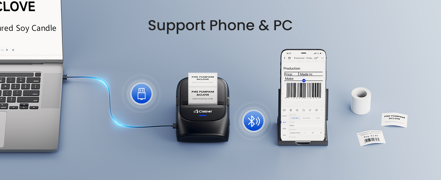 CLABEL 221B Wireless Bluetooth Thermal Label Printer Portable Handheld ...