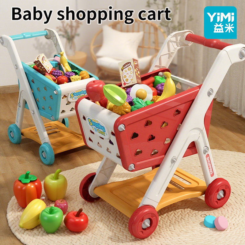 thumbnail image 2 of Shopping Cart For Kids, Toy Shopping Cart With Basket & 24pc Food Set 2 of 13