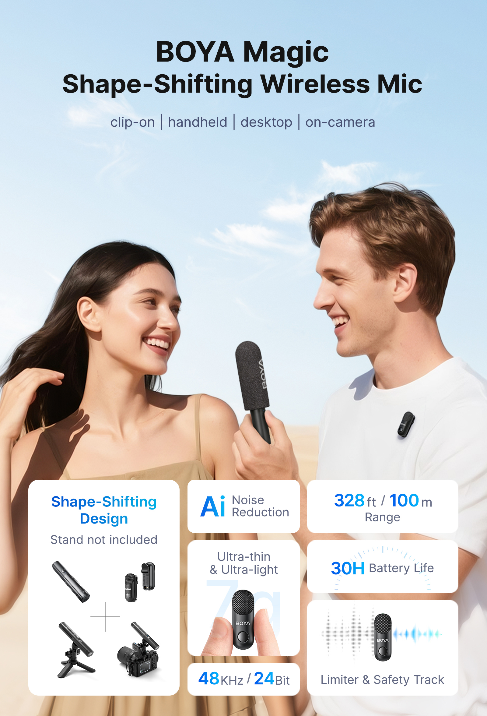 BOYA Magic 4 forms in 1 Wireless Microphone Mini Mic AI Noise ...