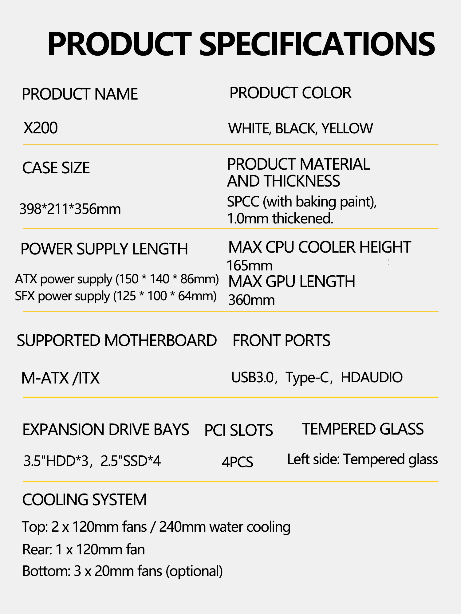 PowerTrain X200 portable desktop computer MATX glass side transparent ...