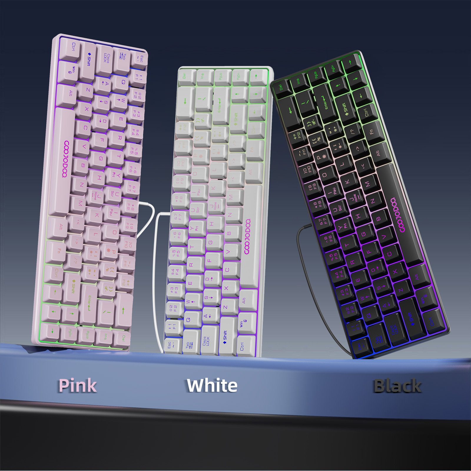 GOOJODOQ Wired Keyboard 68 Key RGB Backlight Anti-slip Stablize Support ...