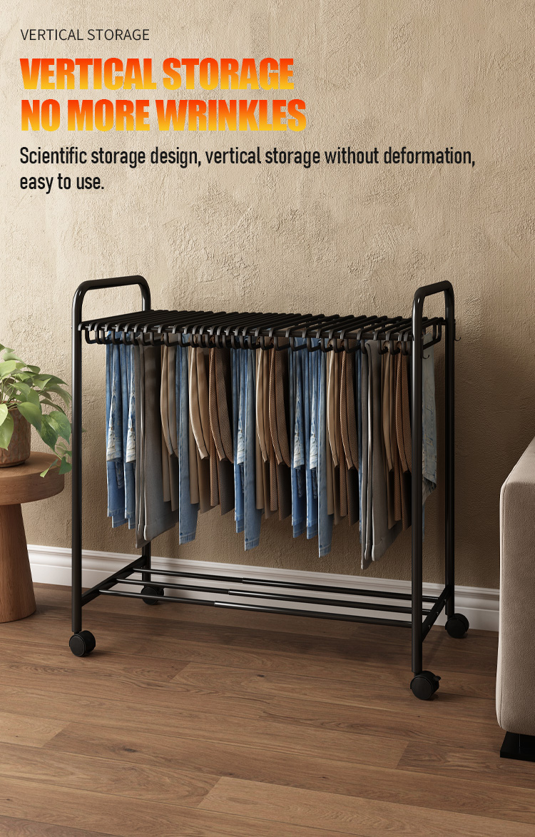 【Premium Black】2-in-1 Hanging Pants Rack with Wheels | Space Saving ...