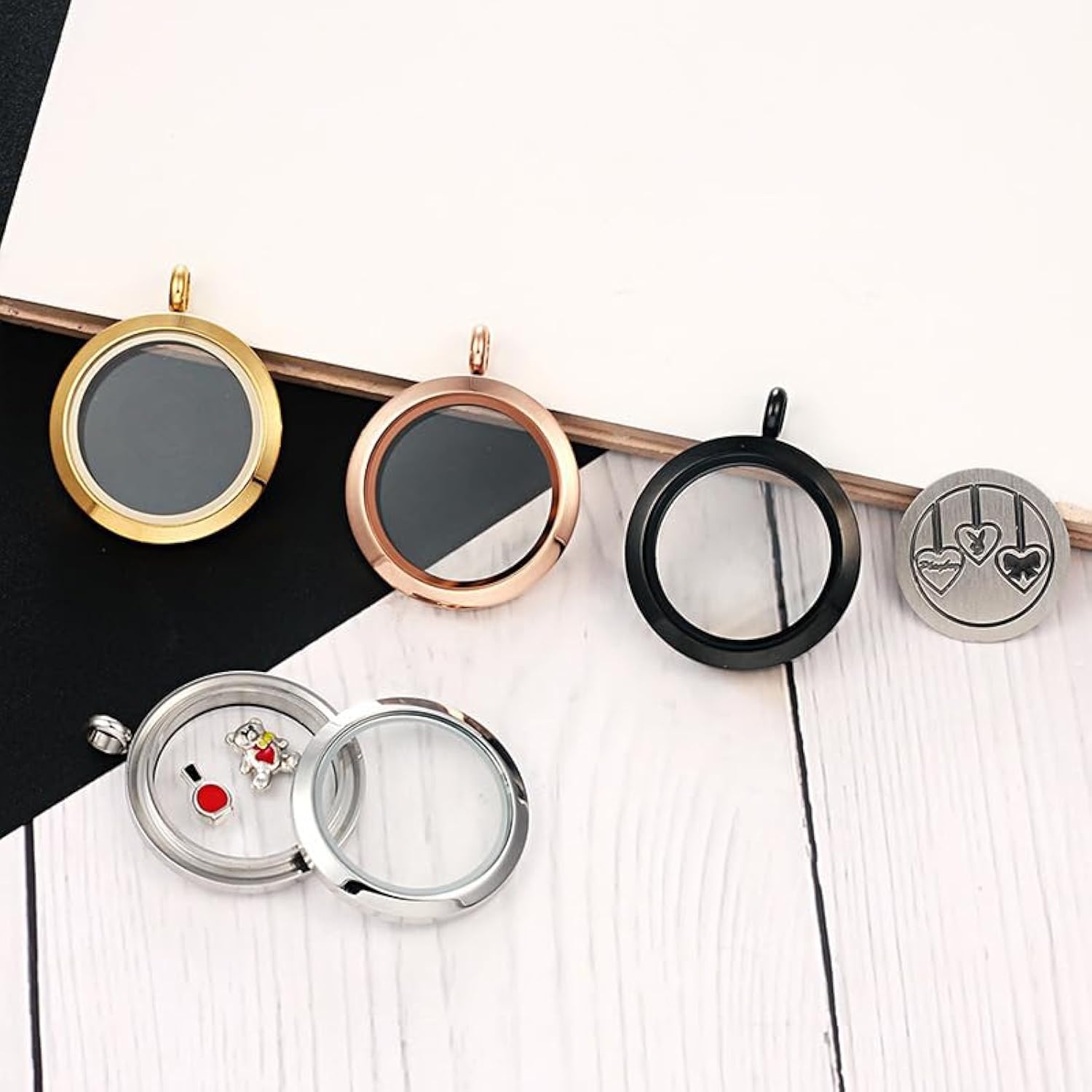 Stainless Steel Round Light Surface Lockets for Photos Pendant Necklace ...
