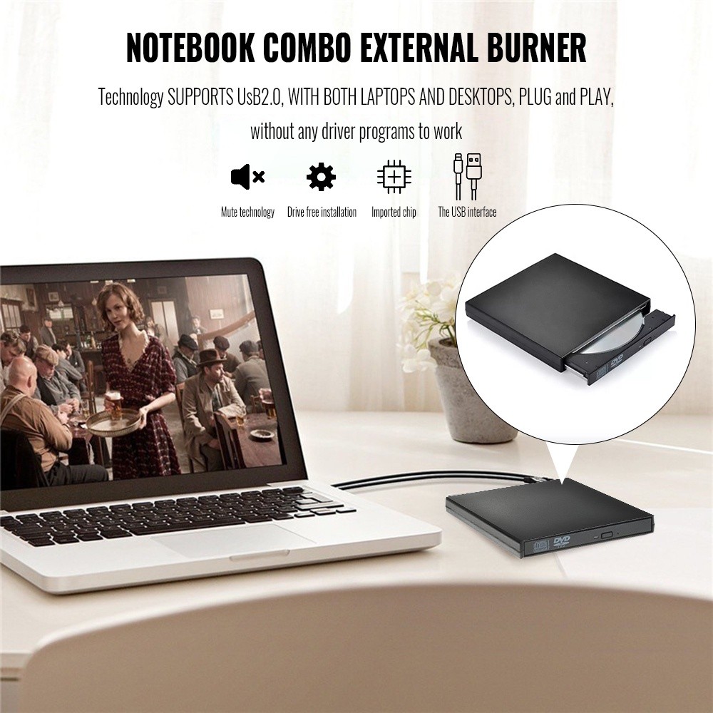 Portable CD DVD Slim USB 3.0 External Drive DVD Burner CDs for Laptop ...