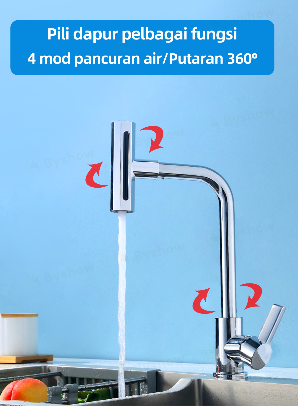 Byshow kepala paip sinki dapur pipe Dapur 4 Mod Pusing