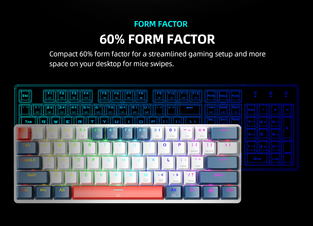Machenike K500 B61 Wired Mechanical Keyboard, 61Keys, Hot-swappable ...