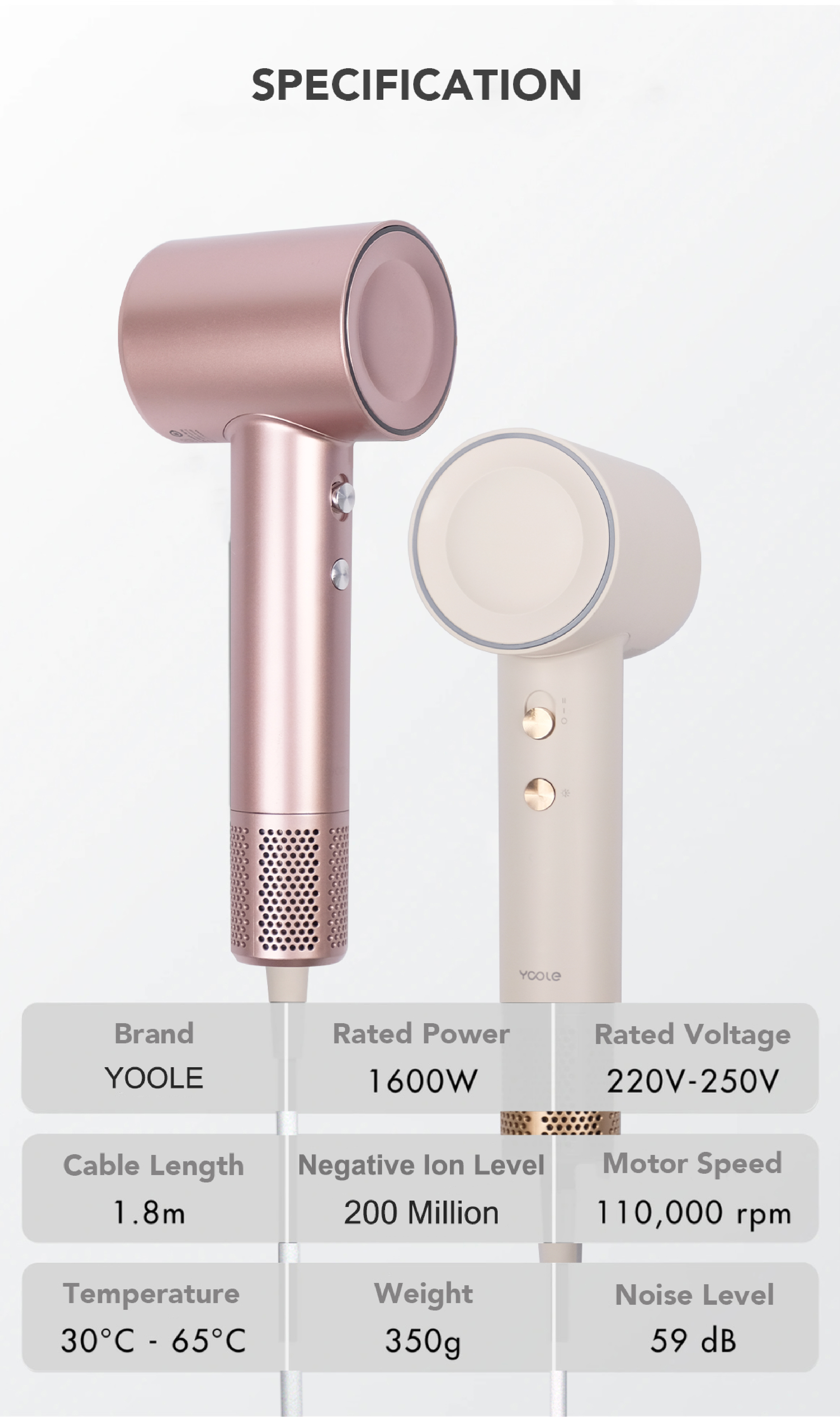 YOOLE High Speed Hair Dryer S | 200 Million Negative Ions Technology ...