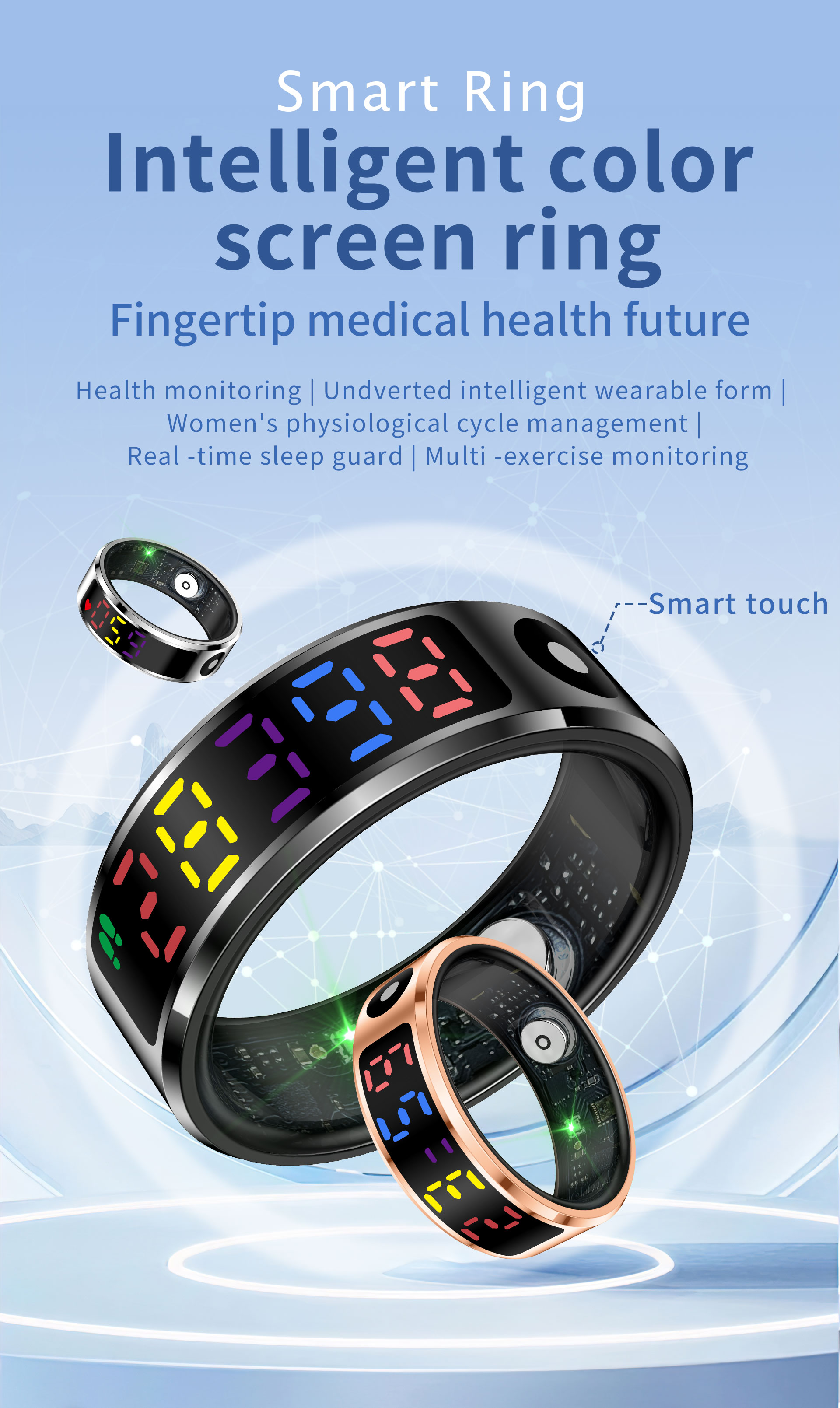 R12 Smart Ring Touch Display Screen Waterproof Wireless Charging Sport ...