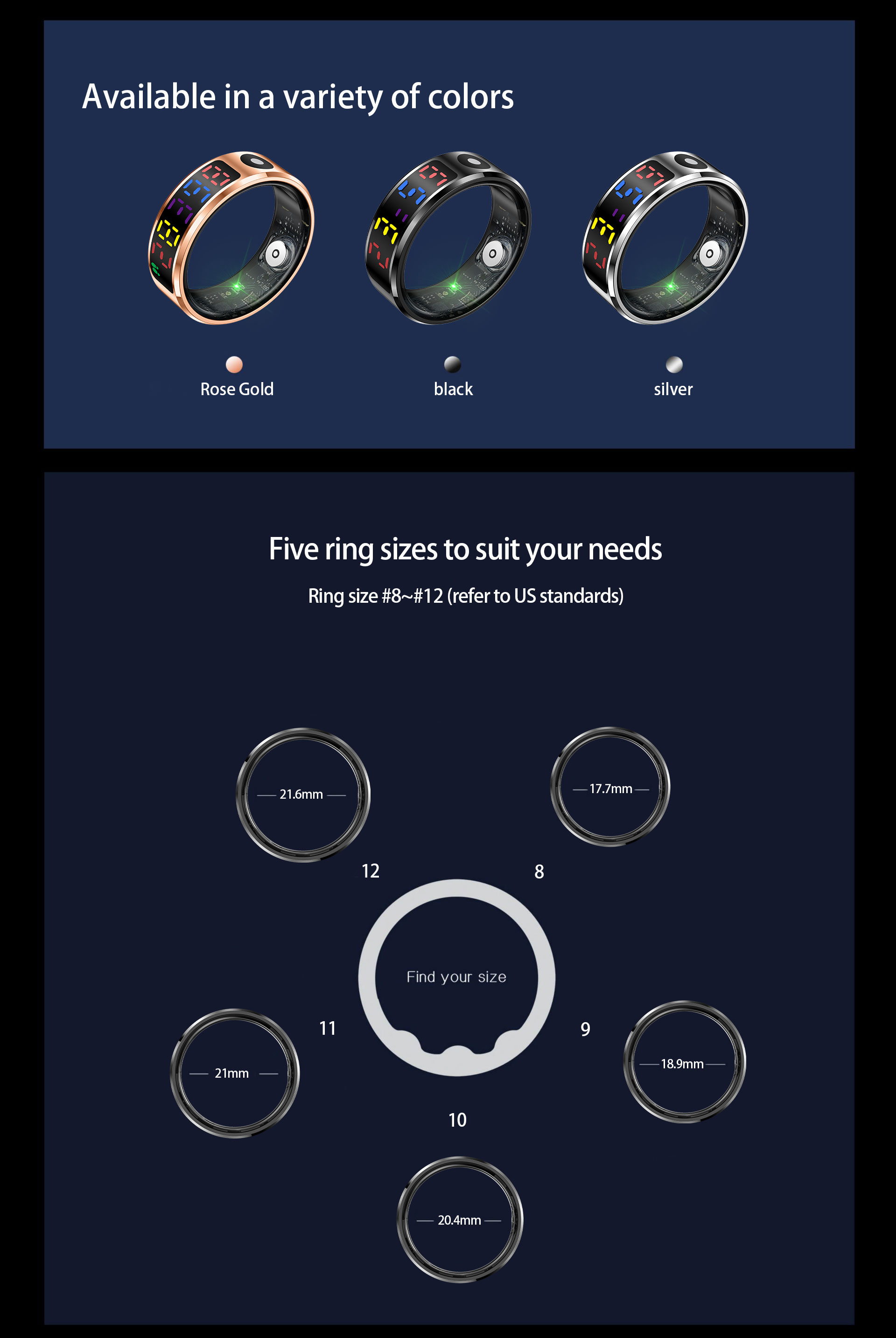 R12 Smart Ring Touch Display Screen Waterproof Wireless Charging Sport ...