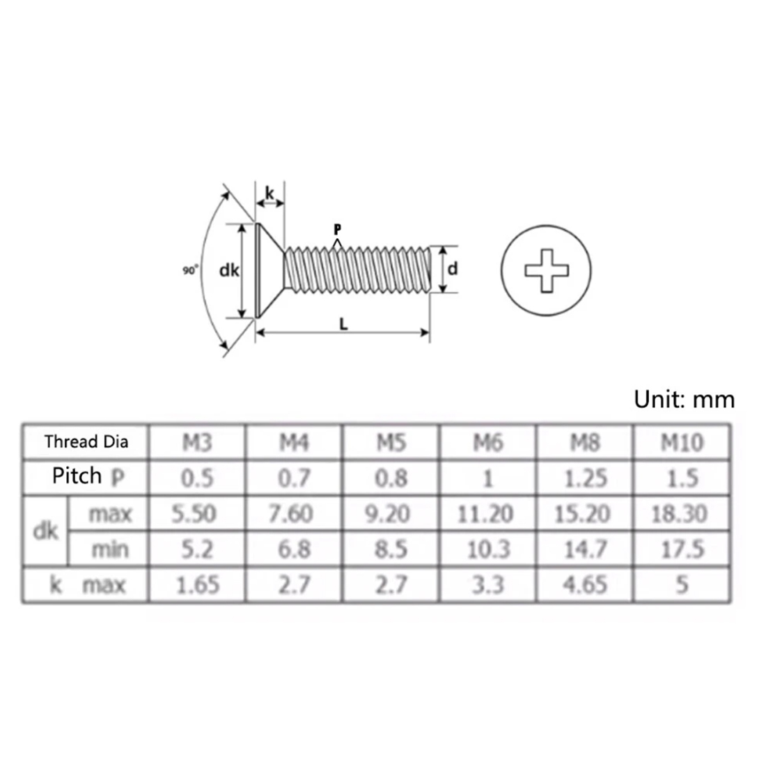 M3 M4 M5 M6 M8 M10 Aluminium Phillips Machine Screws Countersunk Flat ...