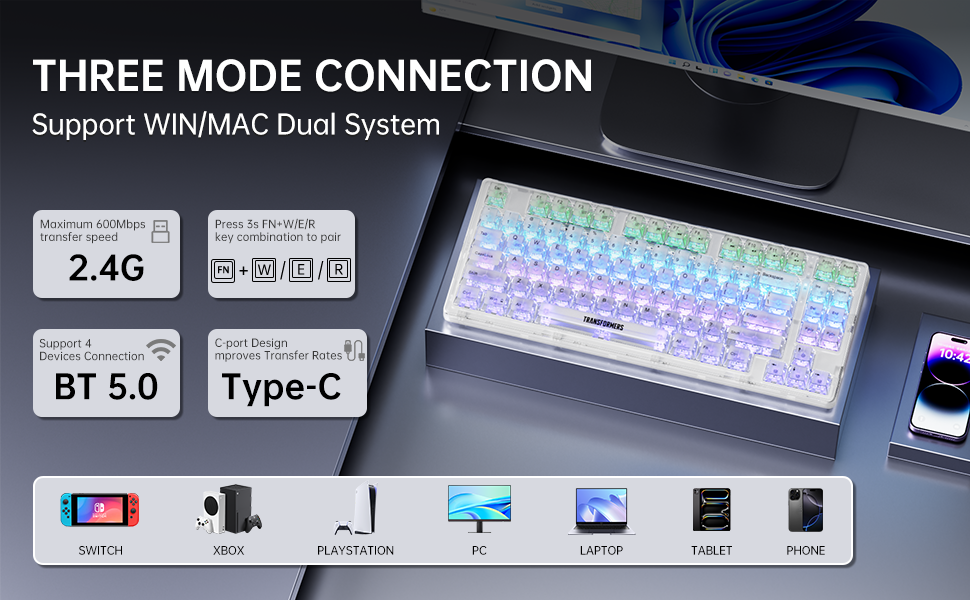 Transformers GK85 Mechanical Keyboard Wireless Hot-swappable RGB ...