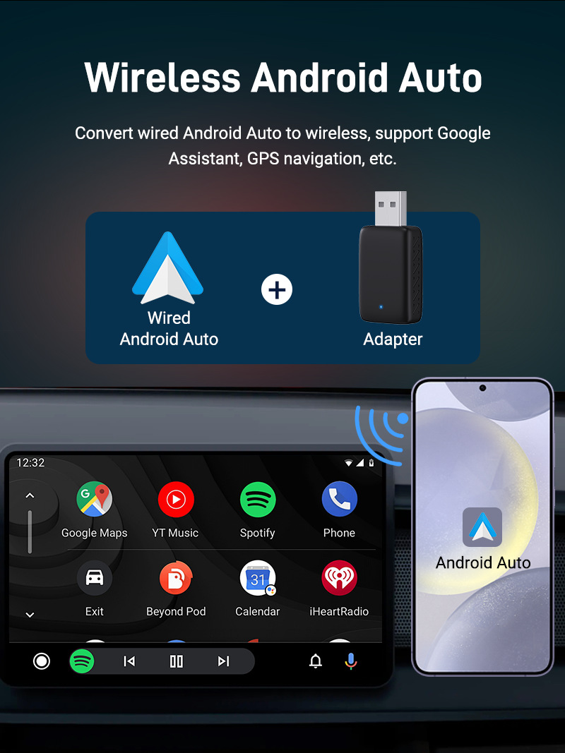 2-in-1 Wireless CarPlay & Android Auto USB Adapter - Easy Plug & Play ...
