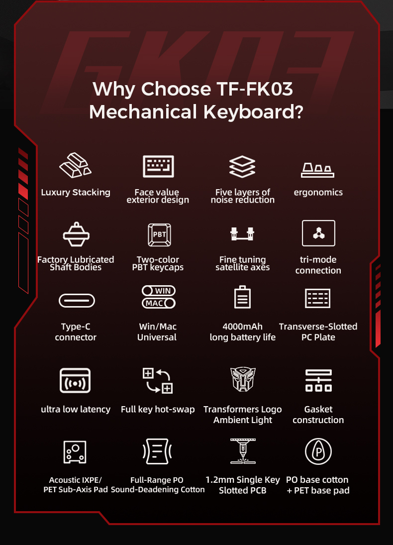 Transformers GK03 RGB Mechanical Gaming Keyboard 81 Keys Tri-Mode ...