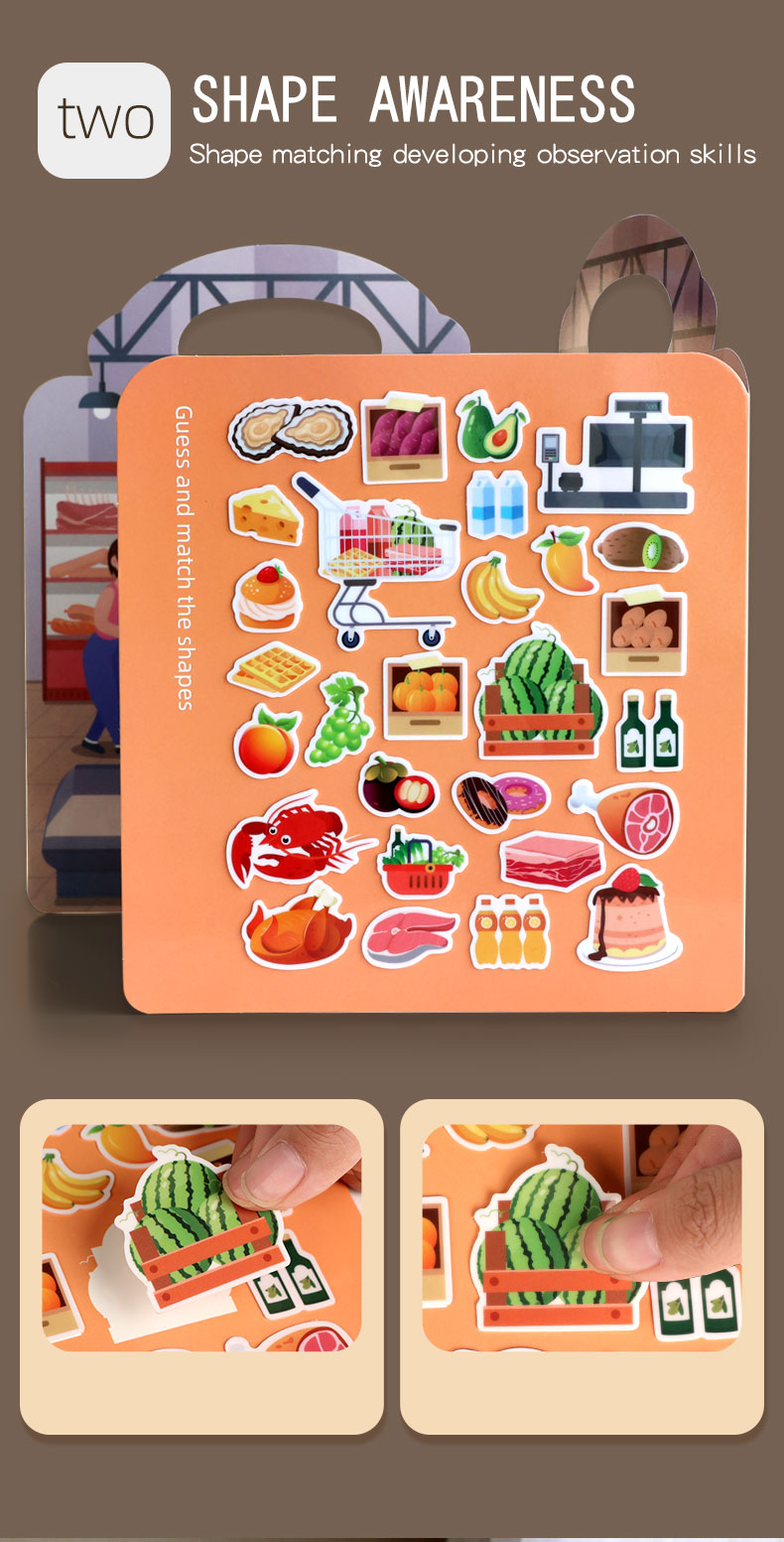 Interactive Children's Sticker Book Set - 3 Waterproof PVC Reusable Sticker Scenes