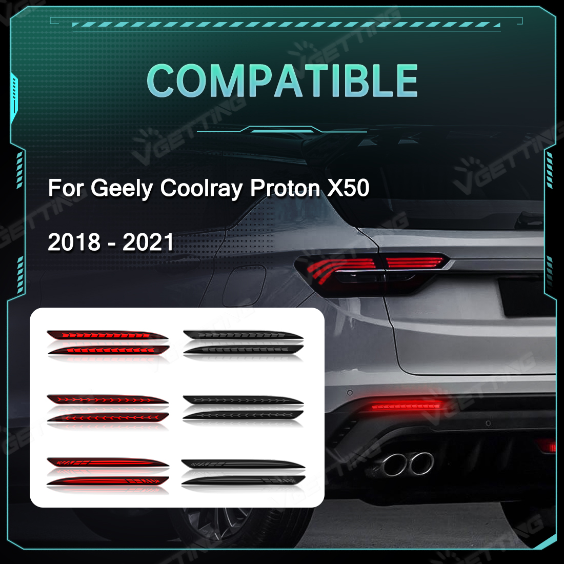 For Geely Coolray Proton X50 2018 2019 2020 2021 LED Rear Bumper ...