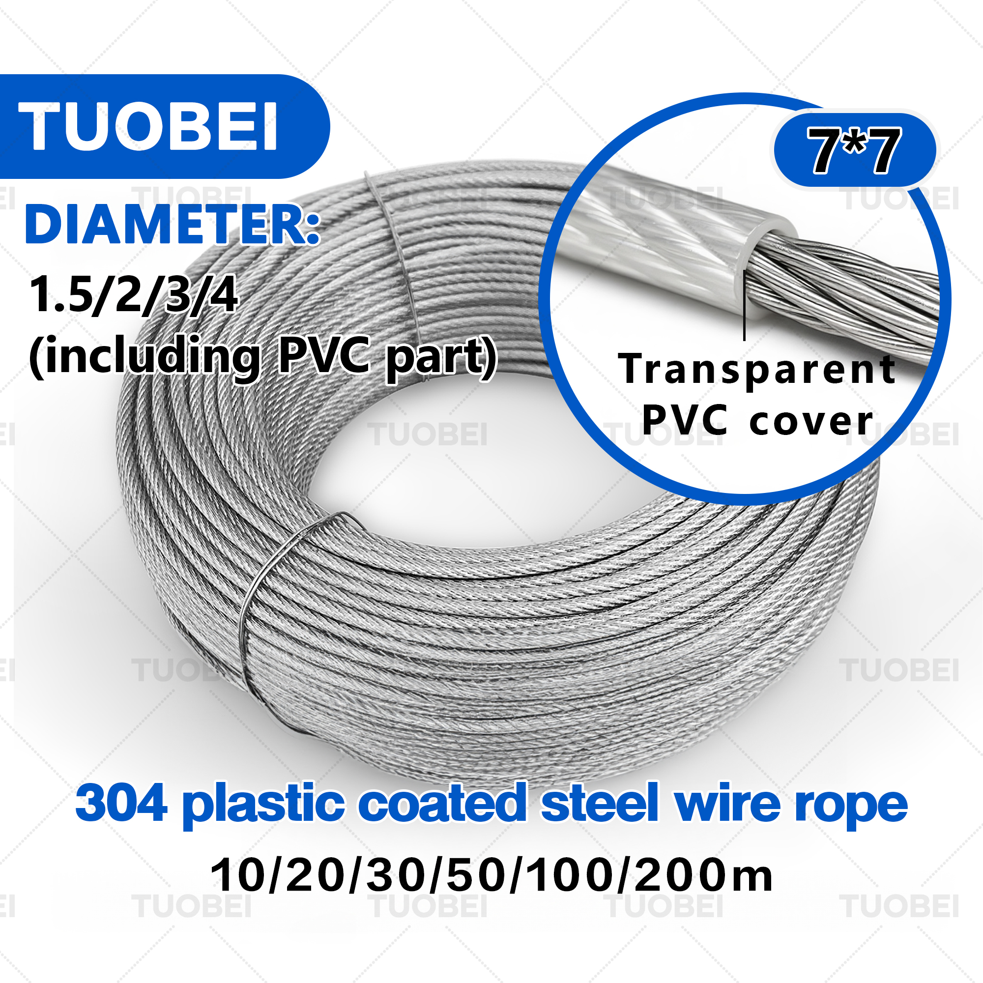 304 Stainless Steel Wire Rope PVC Coated Steel Wire Rope in Diameters 1 ...