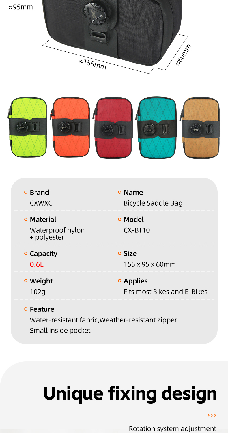 CXWXC Mini Bicycle Saddle Bag BOA System 0.6L Lightweight Small MTB ...