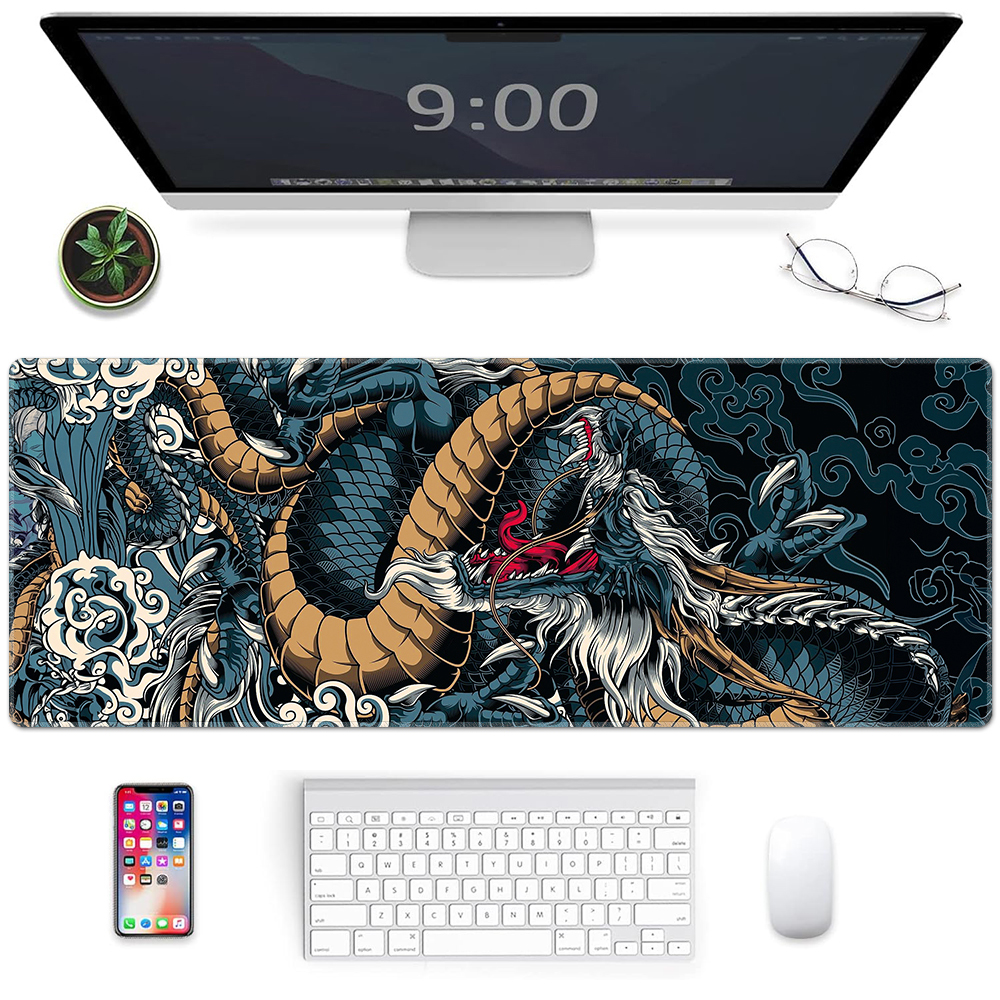 Large Dragon Pattern Mouse Pad with Stitched Edges, Extended Gaming ...