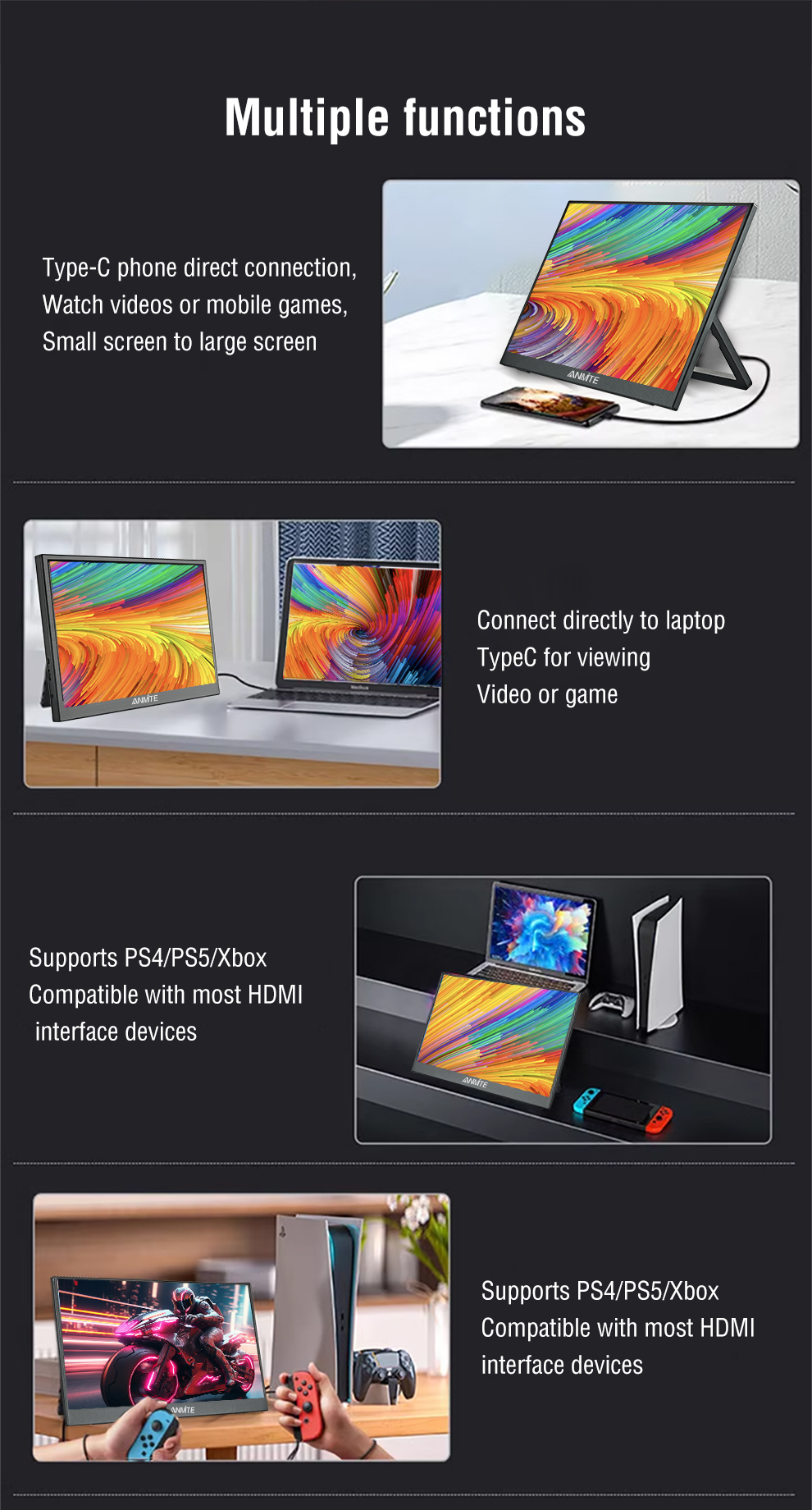 Local delivery Anmite 16 Inch Touch Screen Portable Monitor 16:10 300cd ...