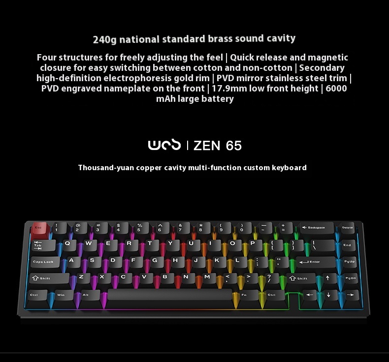 WOB ZEN65 Aluminum Wireless Mechanical Keyboard 65% Hot swappable RGB ...