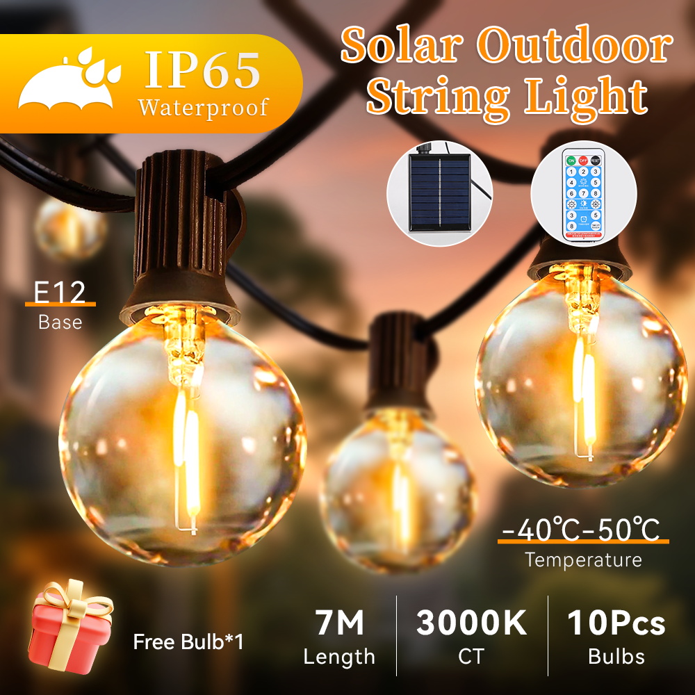 LED Solar String Lights Outdoor Waterproof IP65 G40 7/10/15/20/30M ...