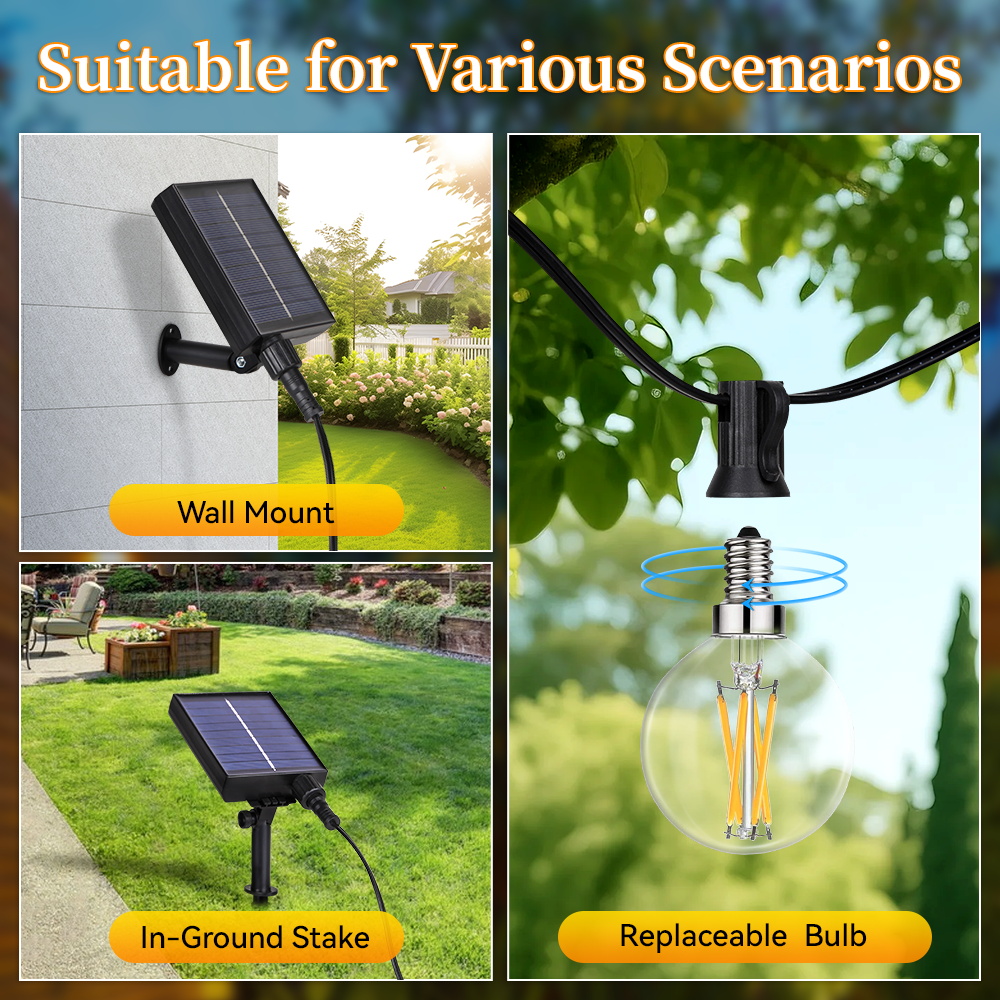 LED Solar String Lights Outdoor Waterproof IP65 G40 7/10/15/20/30M ...