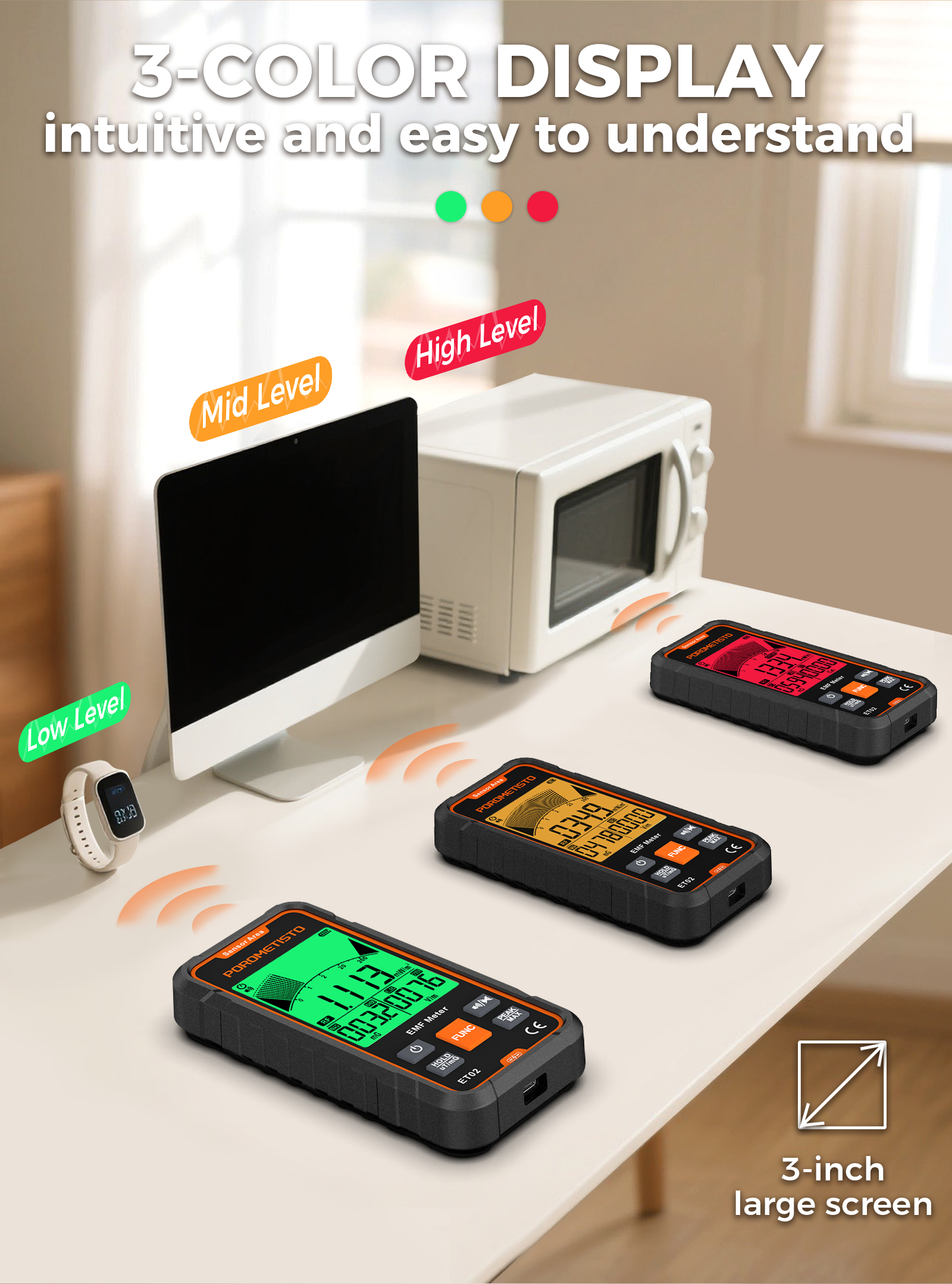 POROMETISTO ET02 3 in 1 Electromagnetic Radiation Detector Tester ET02 ...