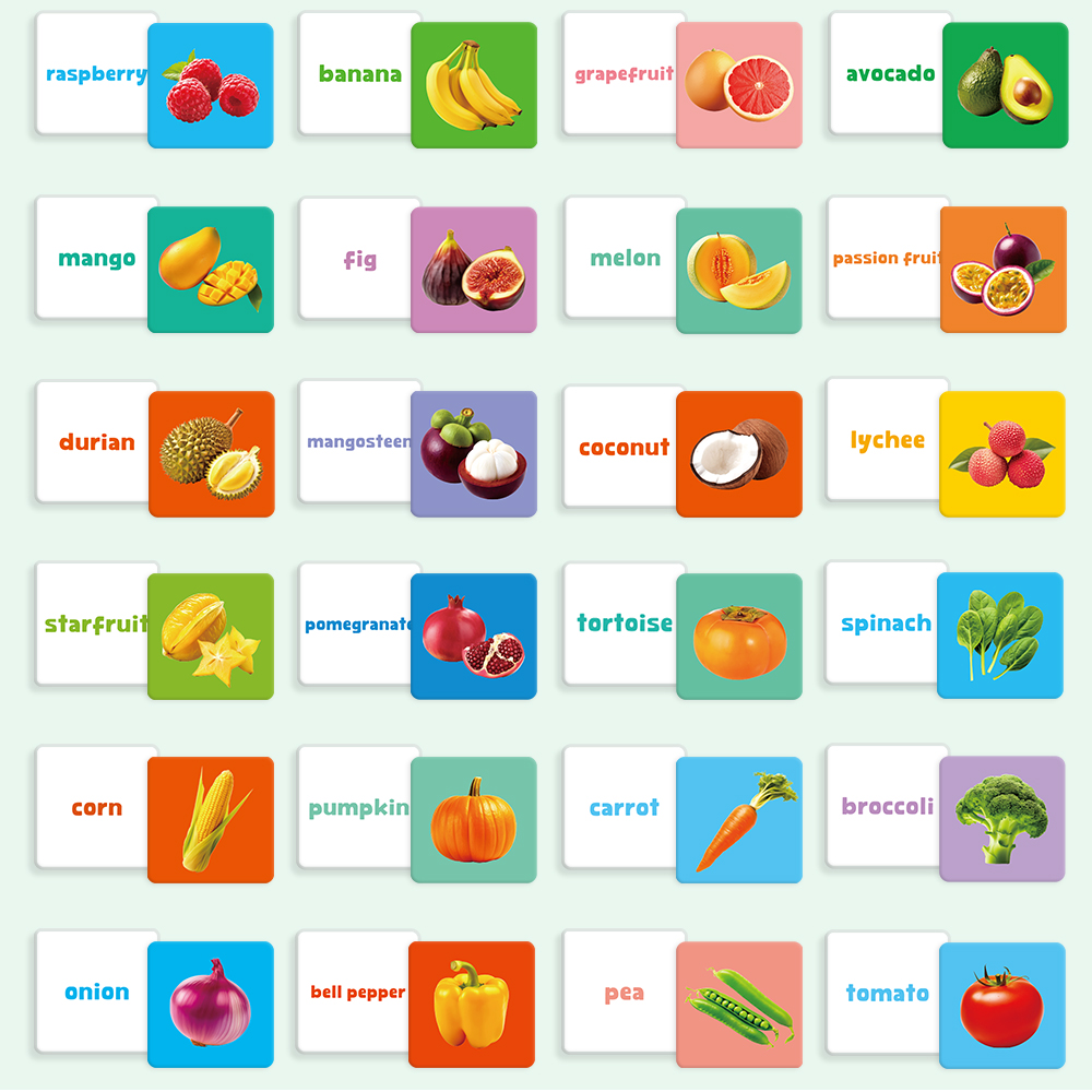 BEAR TALE 54 Pcs Double Sided Fruits And Vegetables Flashcards for Kids ...