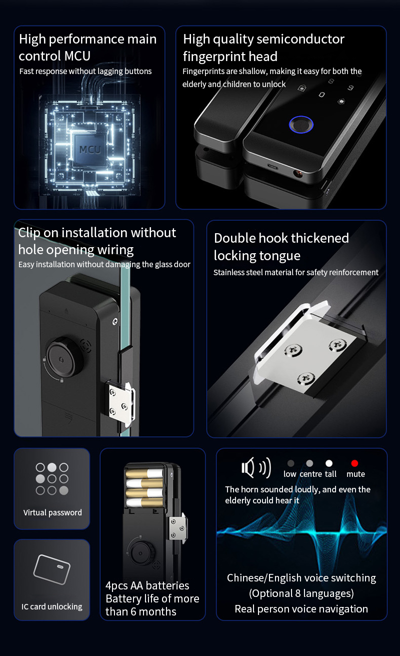 Smart Fingerprint Glass Door Lock TTLOCK APP Bluetooth Access Control ...