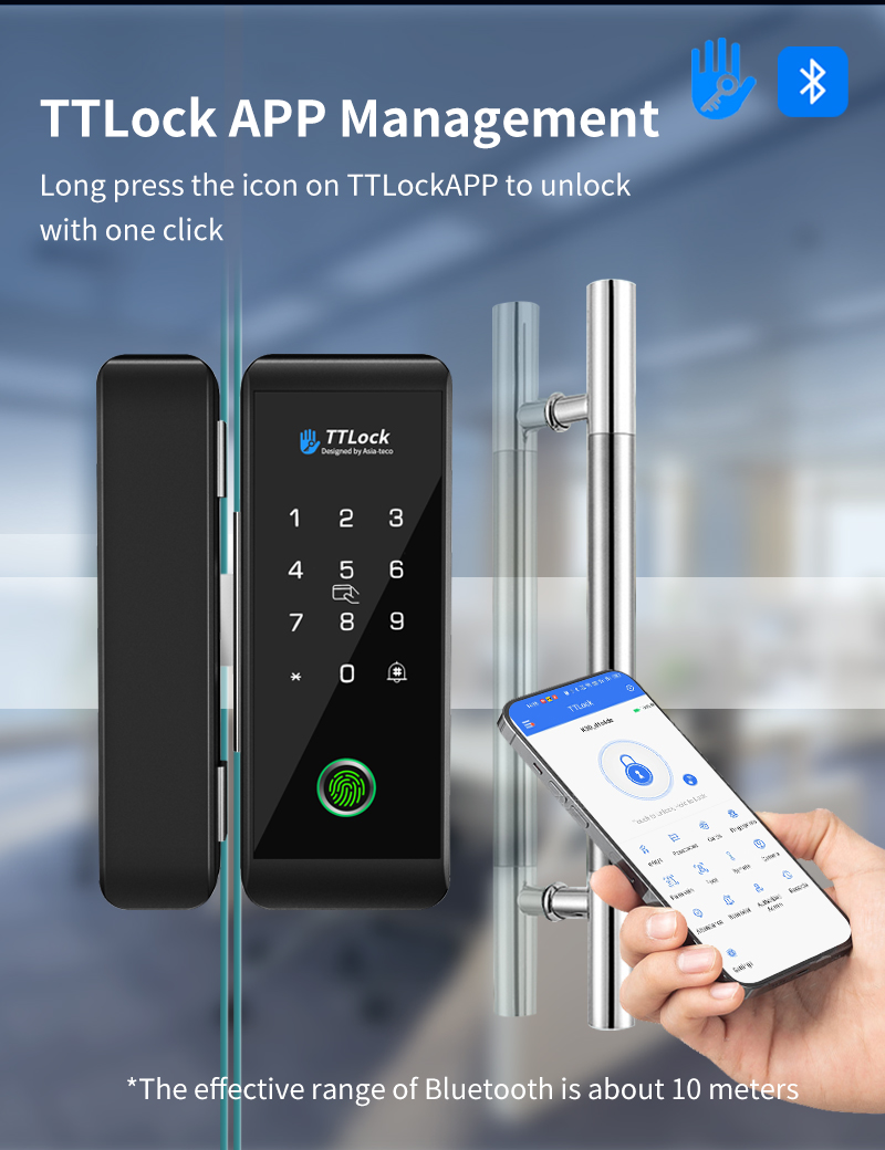 Smart Fingerprint Glass Door Lock TTLOCK APP Bluetooth Access Control ...
