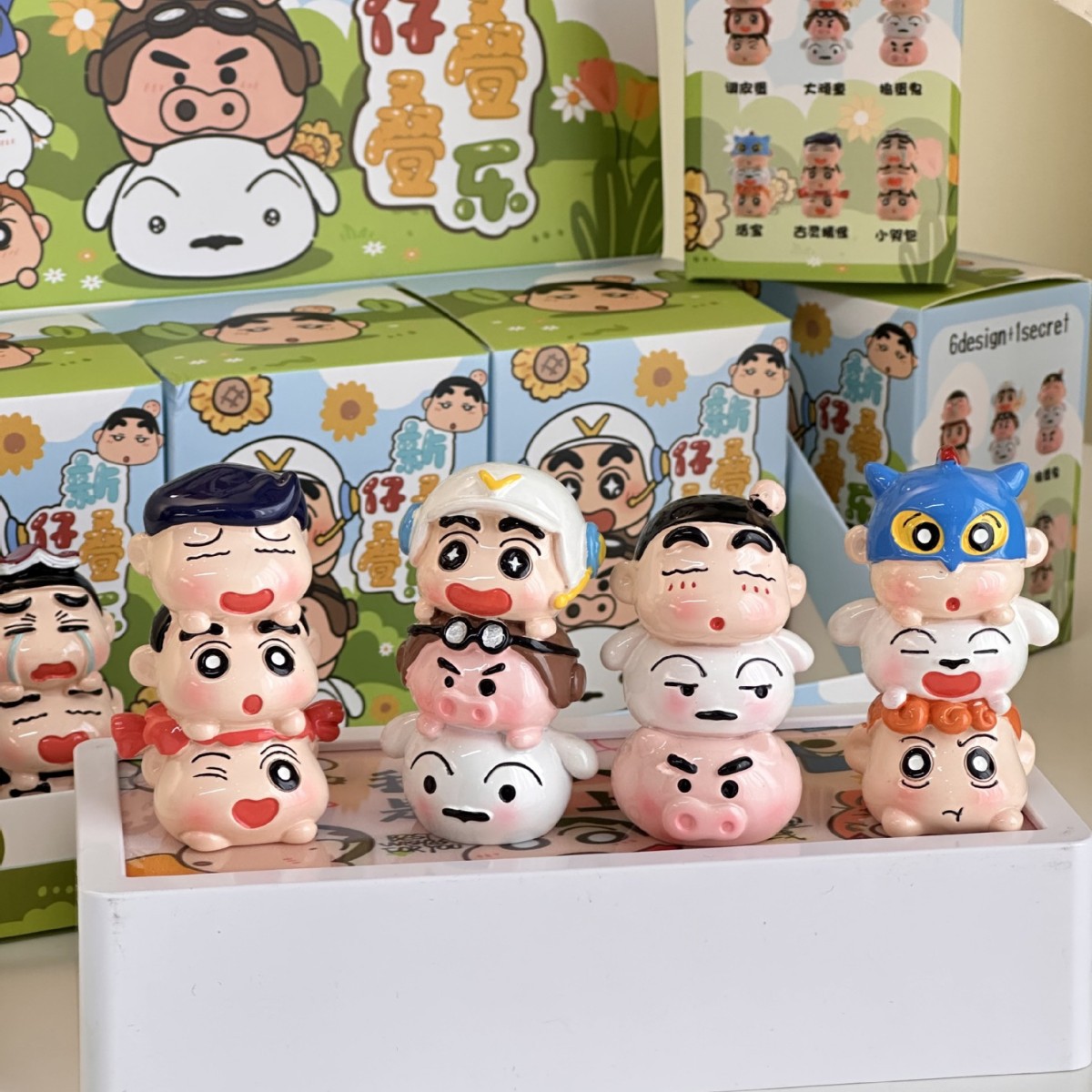 Cute crayon shin chan stacked doll blind box figure toy desk decoration ...