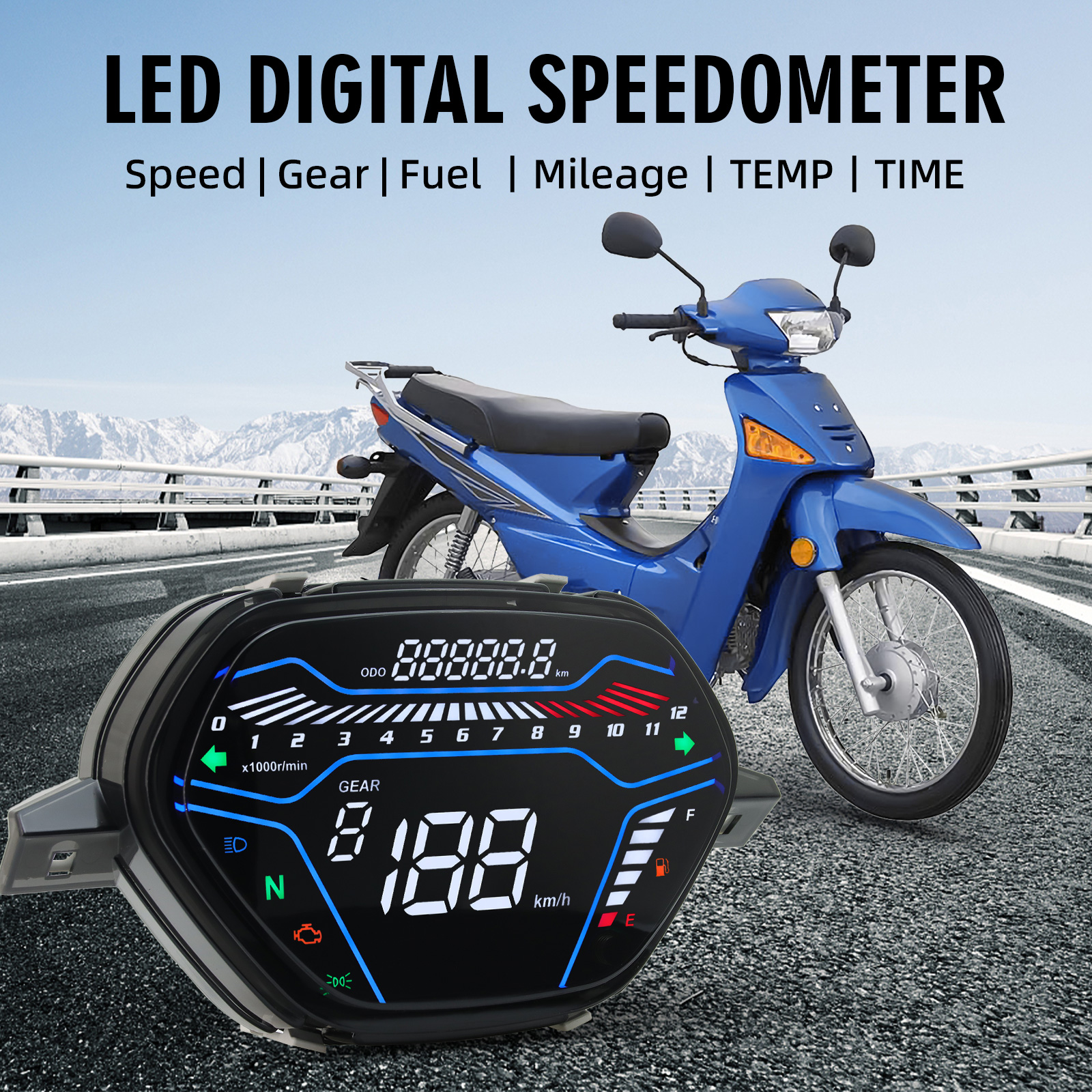 Digital Meter Motorcycle Speedometer Fuel Gauge With EFI Alarm For ...