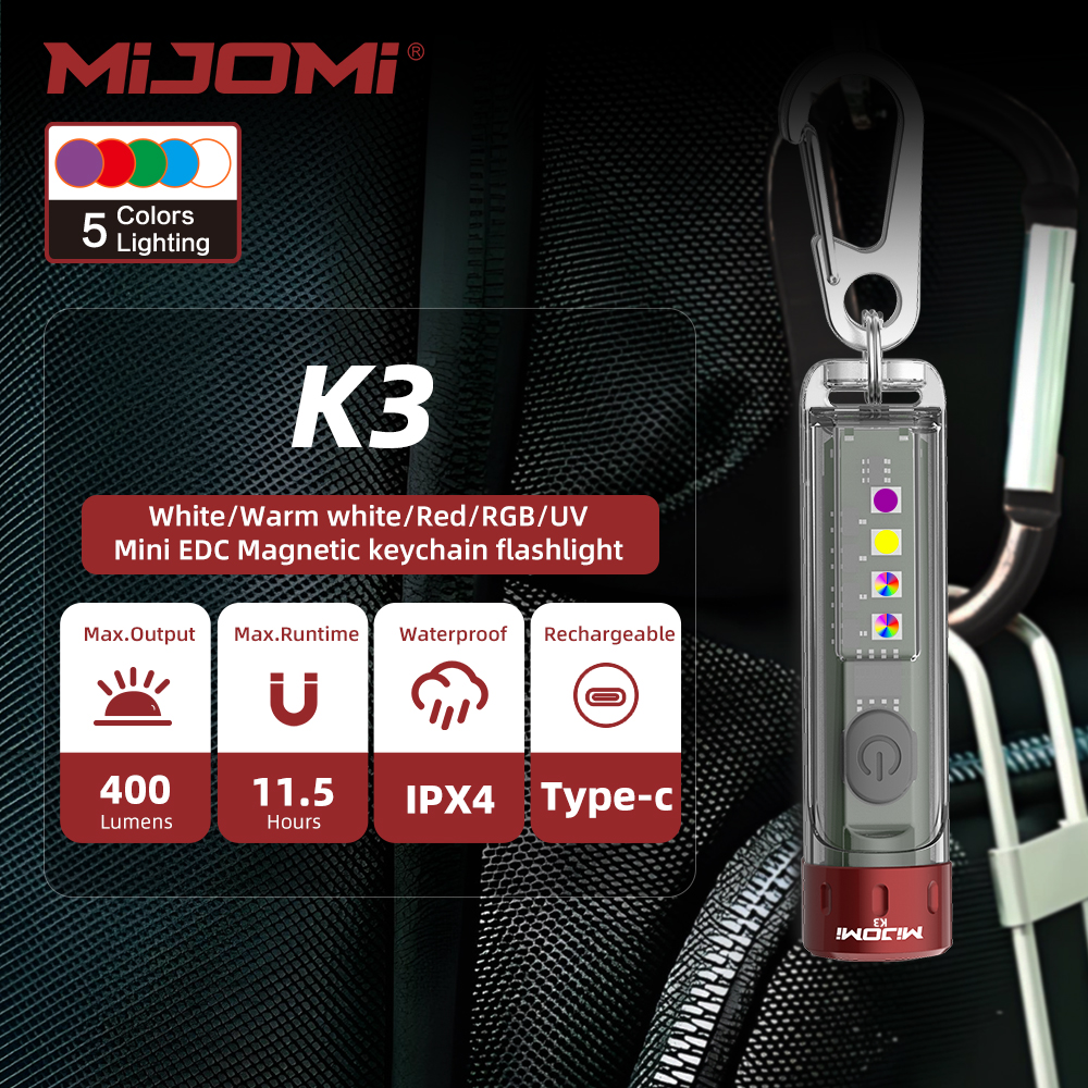 MIJOMI K3 EDC Keychain Flashlight , 400 Lumens Compact Portable ...