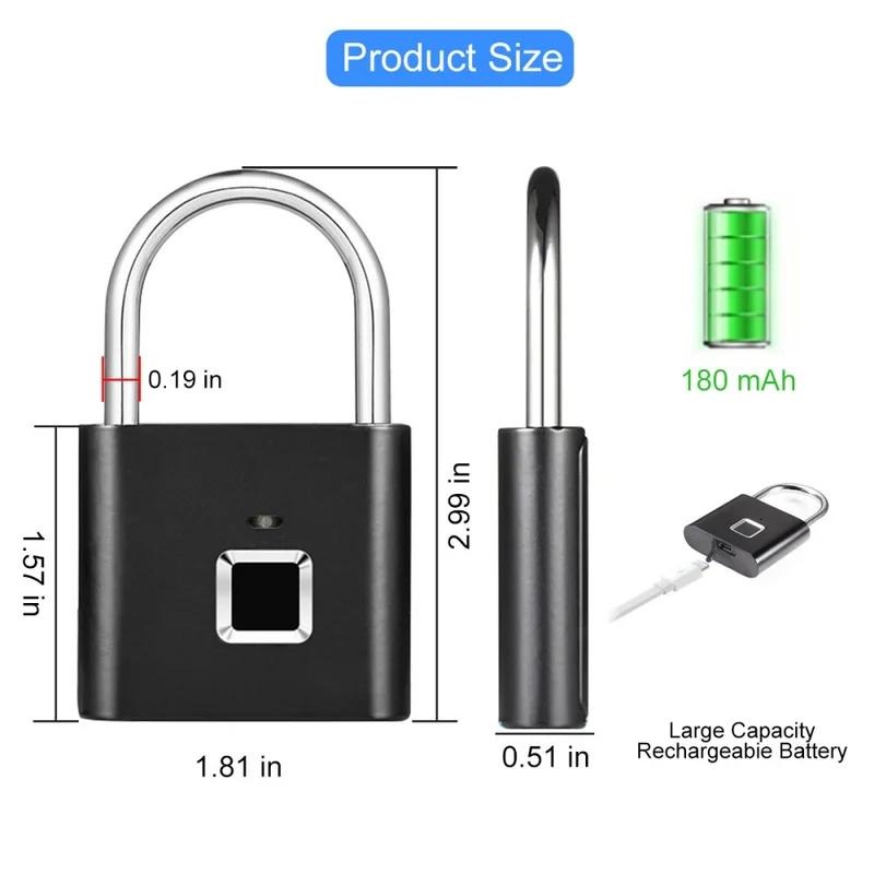 Smart Fingerprint Padlock & Hang Lock, USB Type C Rechargeable ...