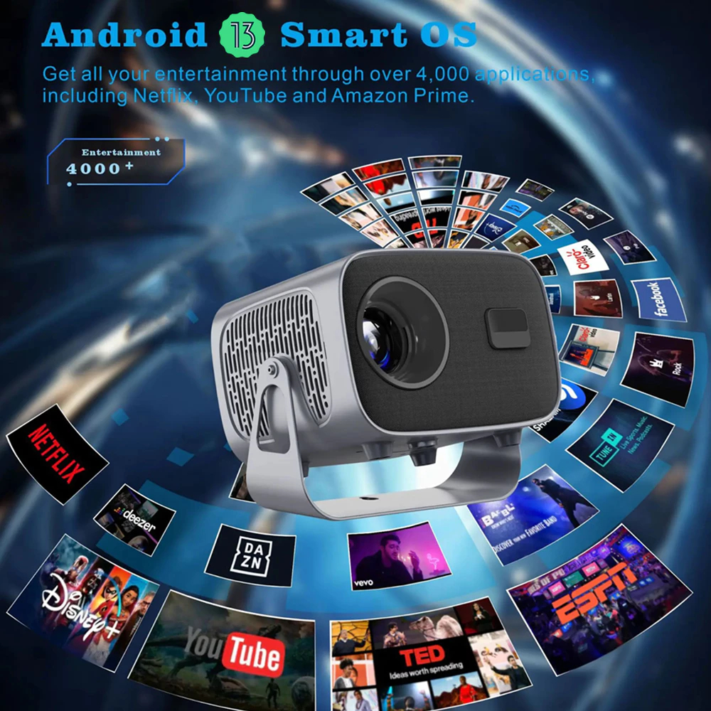 4K Projector 360° Flip Smart Projector Android 13 For Phone&Tablet ...