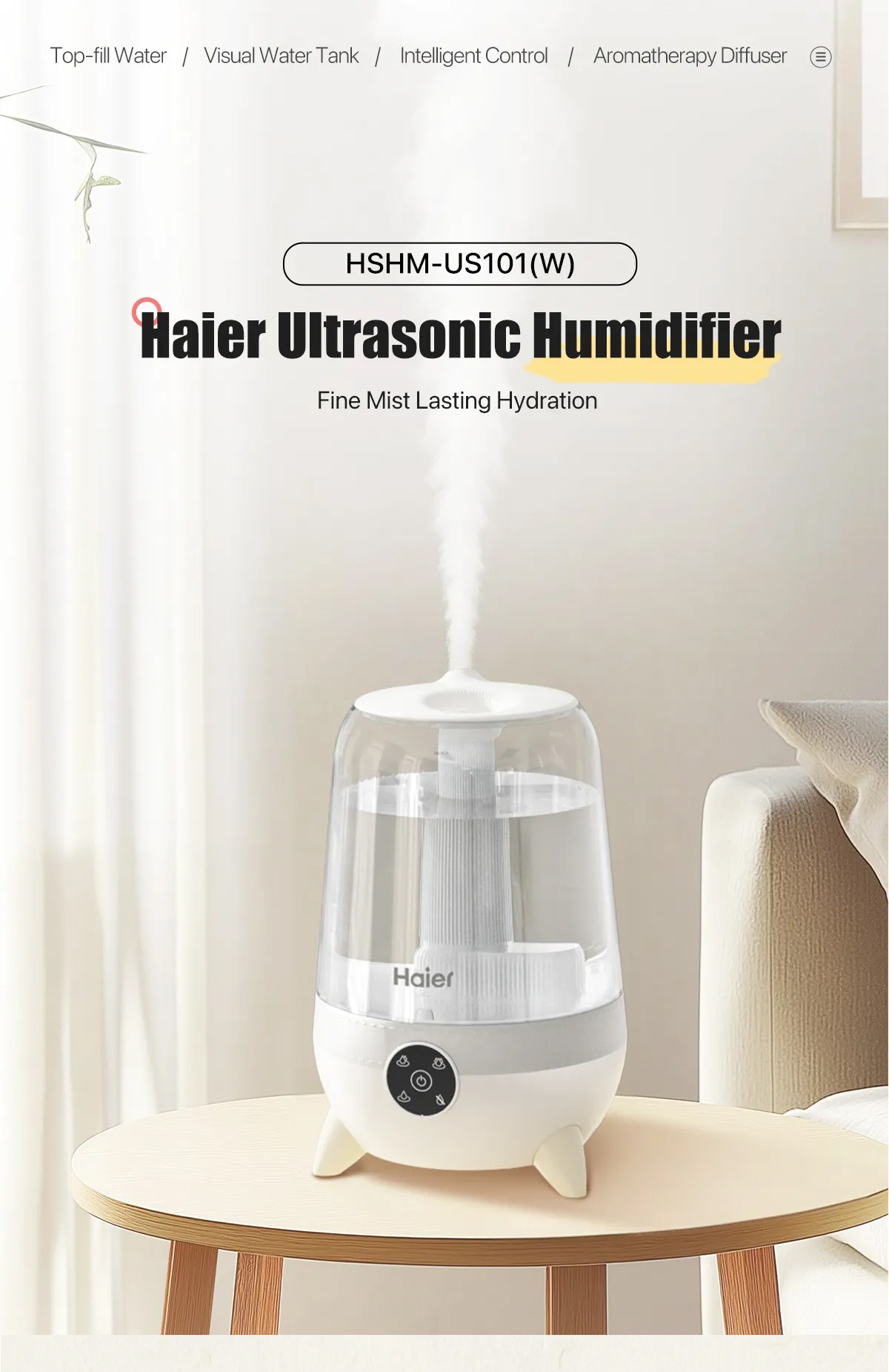 Haier Ultrasound Air Humidifier Smart Control Silent Aromatherapy ...