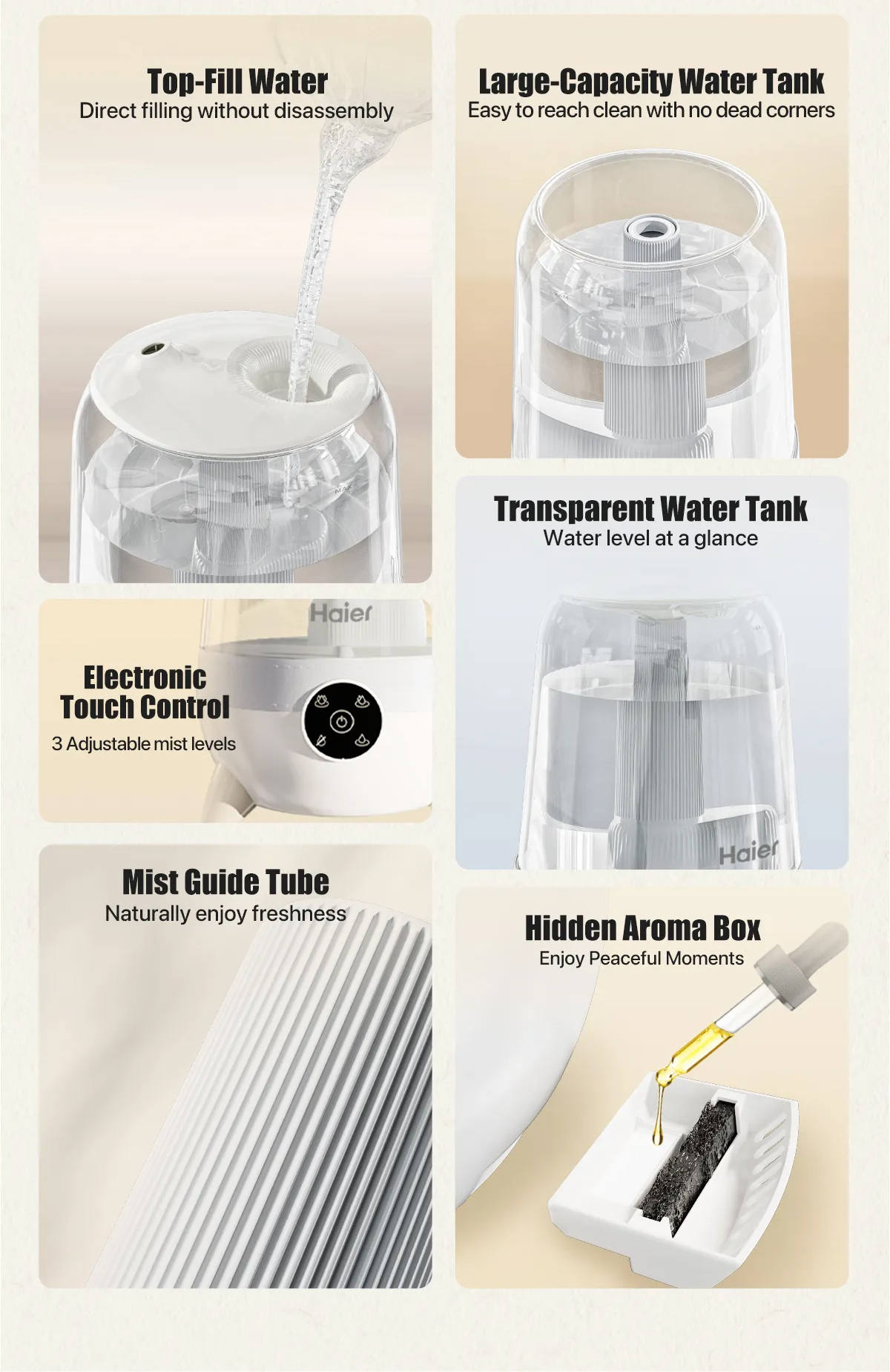 Haier Ultrasound Air Humidifier Smart Control Silent Aromatherapy ...