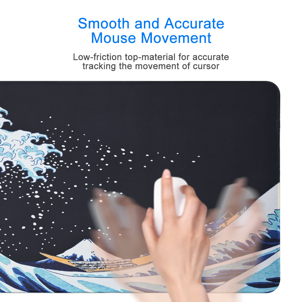 Blue Japanese Sea Wave Mouse Pad, Large Gaming Mousepads with Non-Slip ...