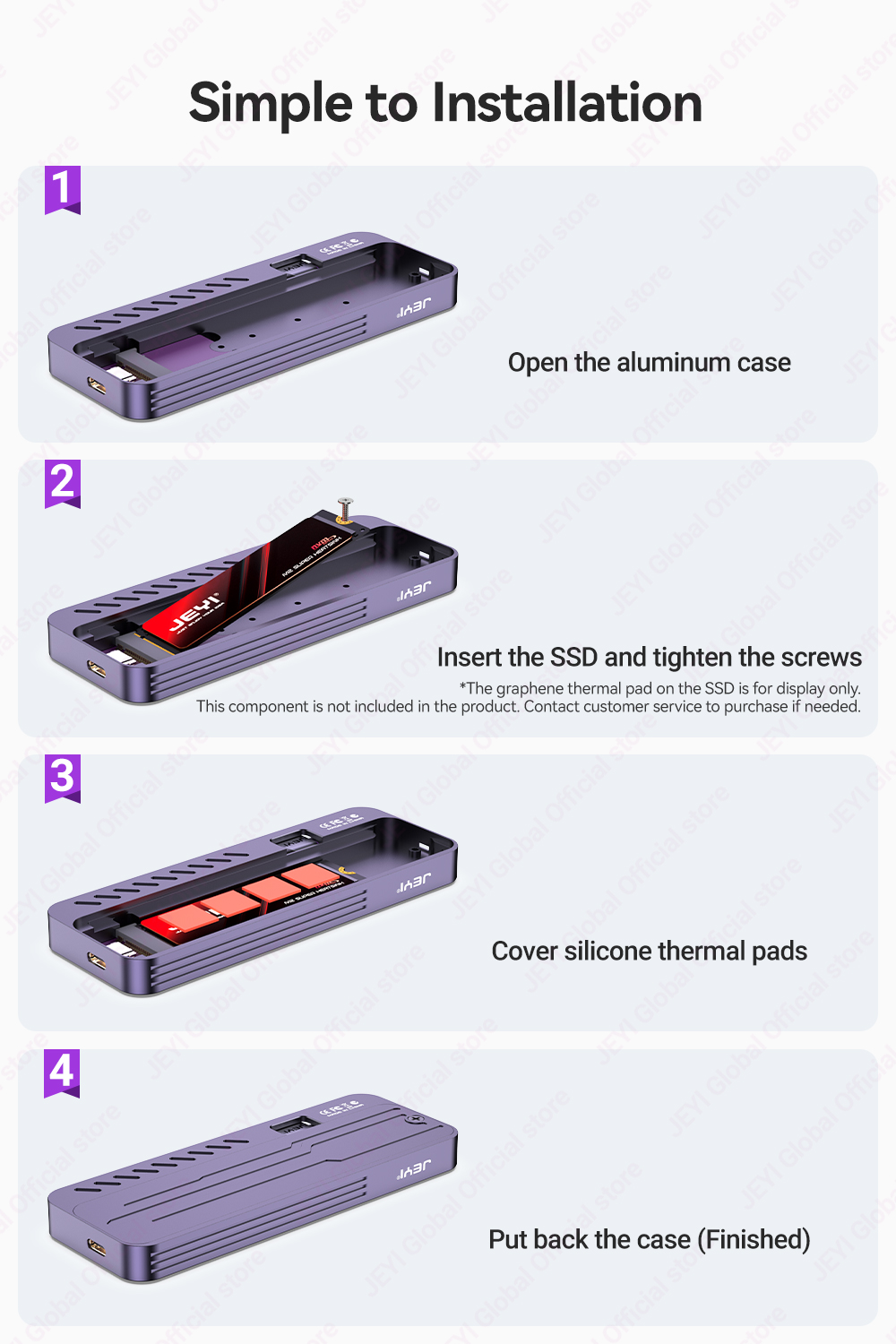 JEYI 22110 M.2 NVME NGFF Enclosure, USB 3.2 Gen2 Type-C 10Gbps SSD Case ...