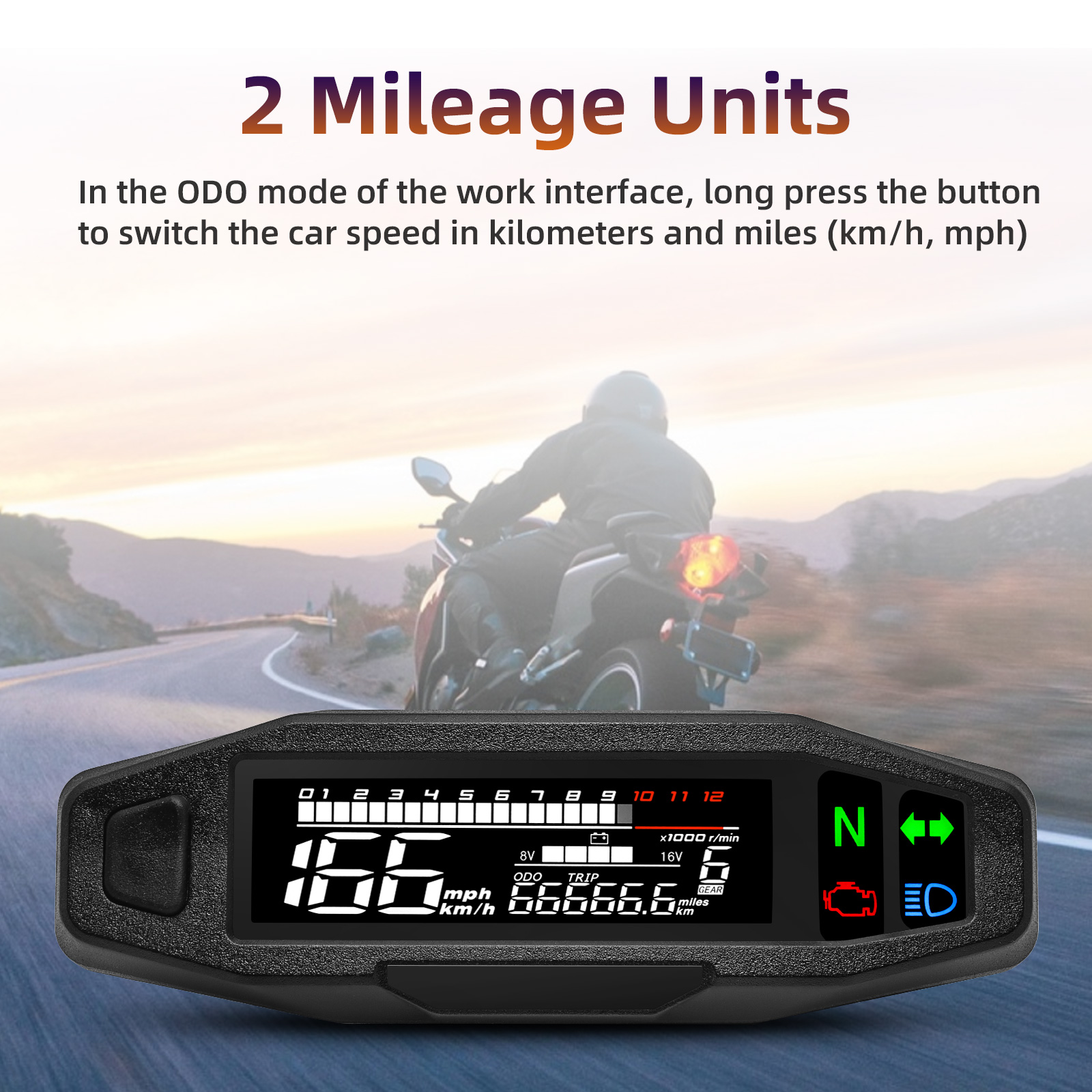 Digital Meter Mileage Voltage Mini Universal RPM Motorcycle Speedometer ...