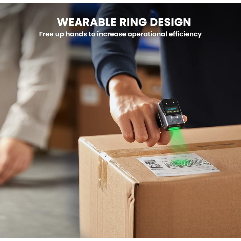 Eyoyo Wearable Ring Barcode Scanner Mini 1D 2D QR Bluetooth Wireless ...